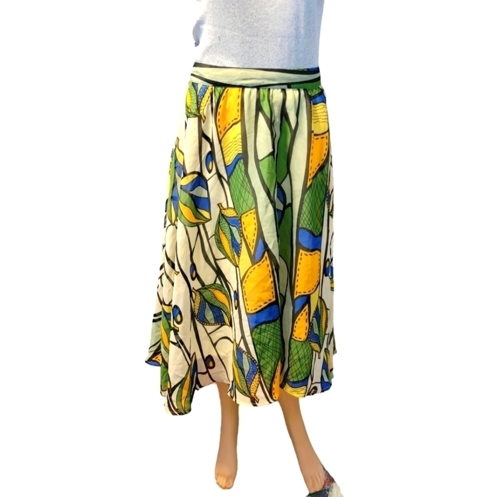 Live 4 Truth Bright Abstract Skirt Size XL Geen leaf yellow T31